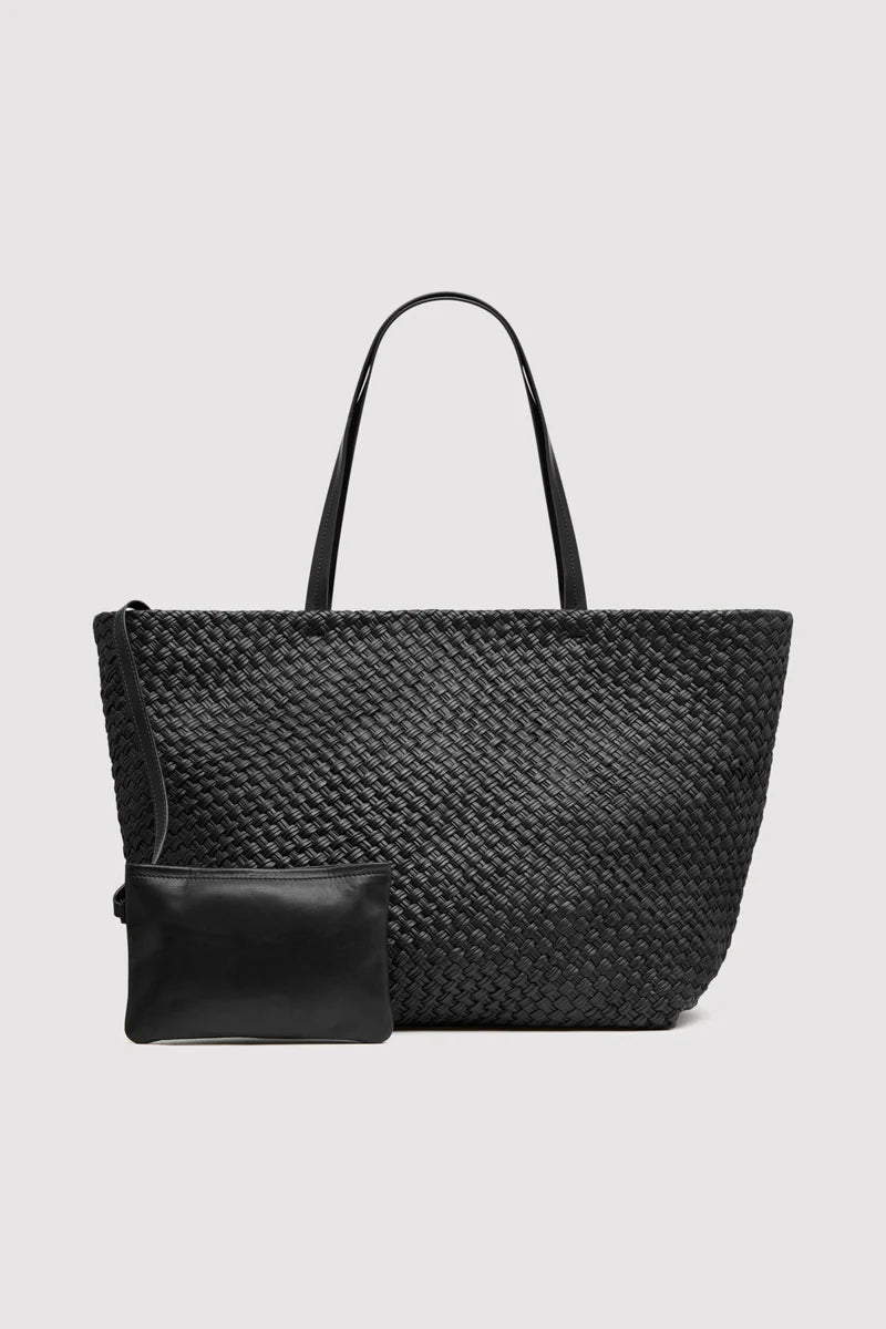 LARGE WOVEN TRAPEZE BAG - BLACK