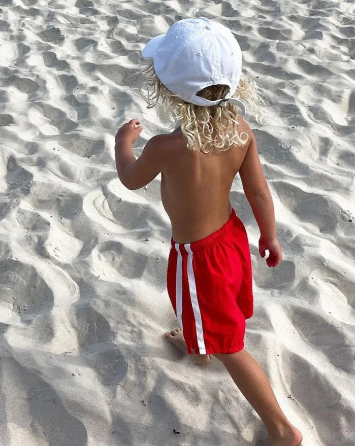 TWIN STRIPE SWIM SHORT - ROSSO