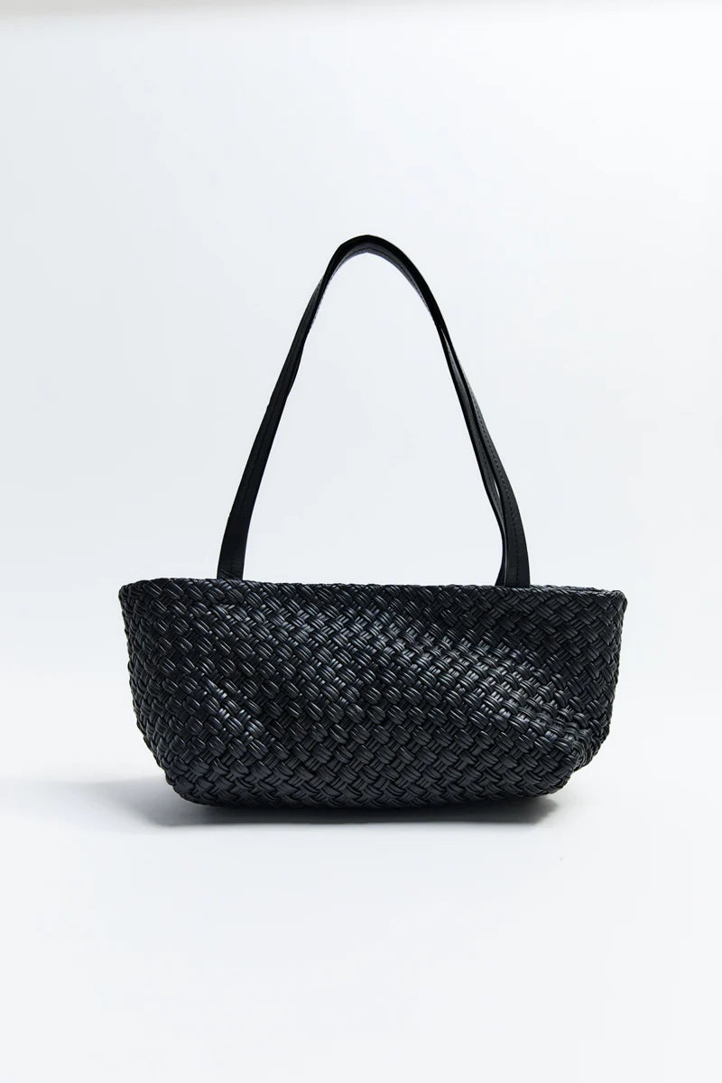 PETIT WOVEN TRAPEZE BAG - BLACK