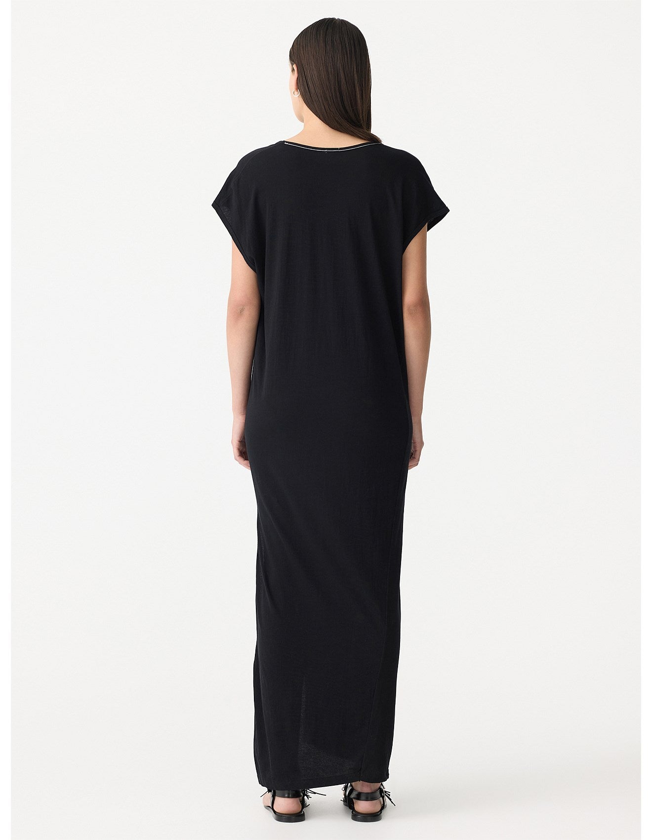 V NECK TANK SIDE SPLIT DRESS - BLACK