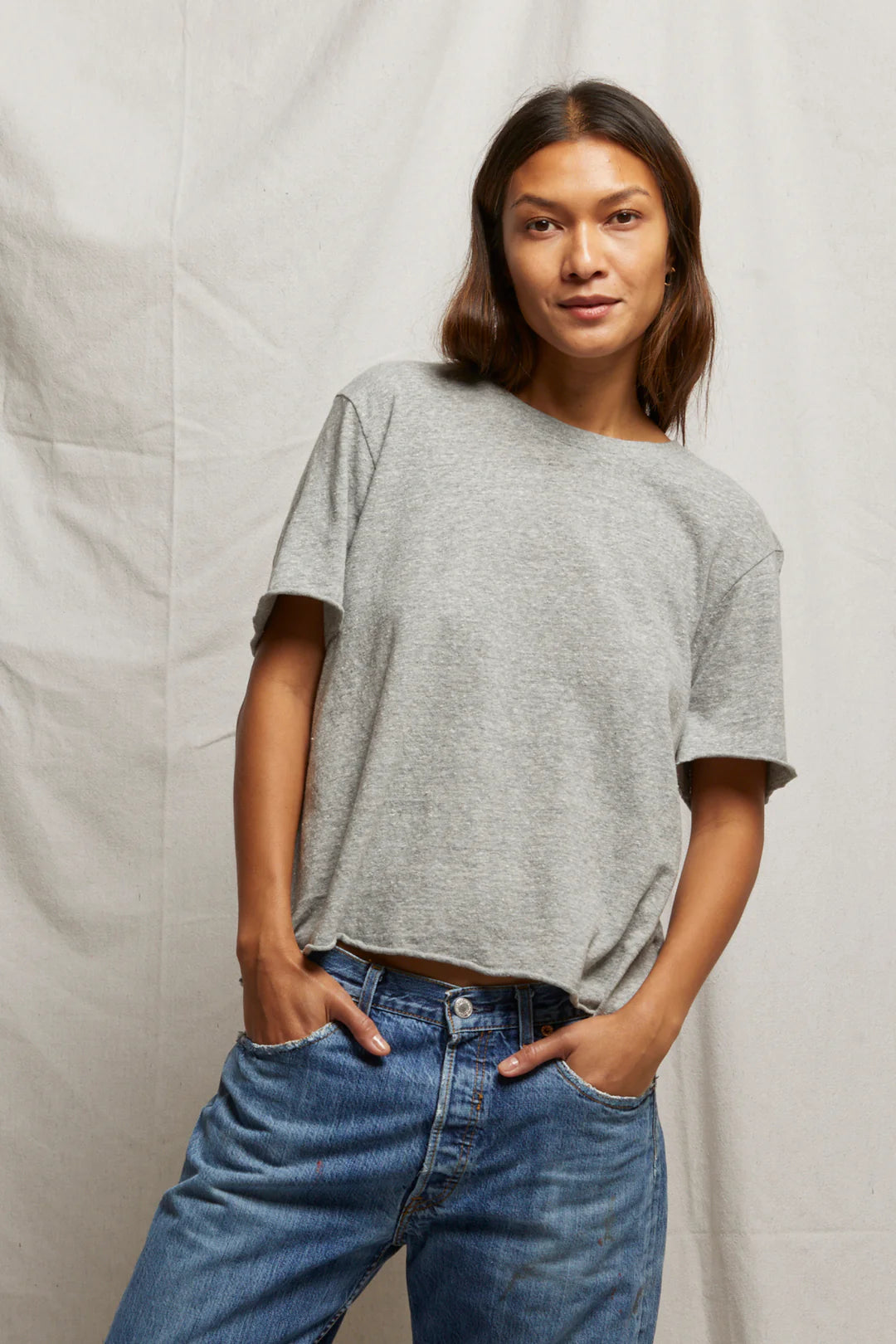 EDDIE OVERSIZED BOXY CREW - HEATHER GREY