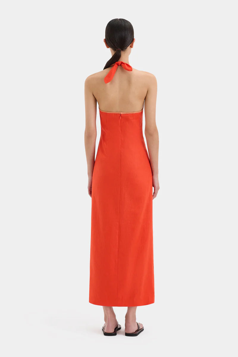 PANETTONE TWIST MIDI DRESS - TANGERINE