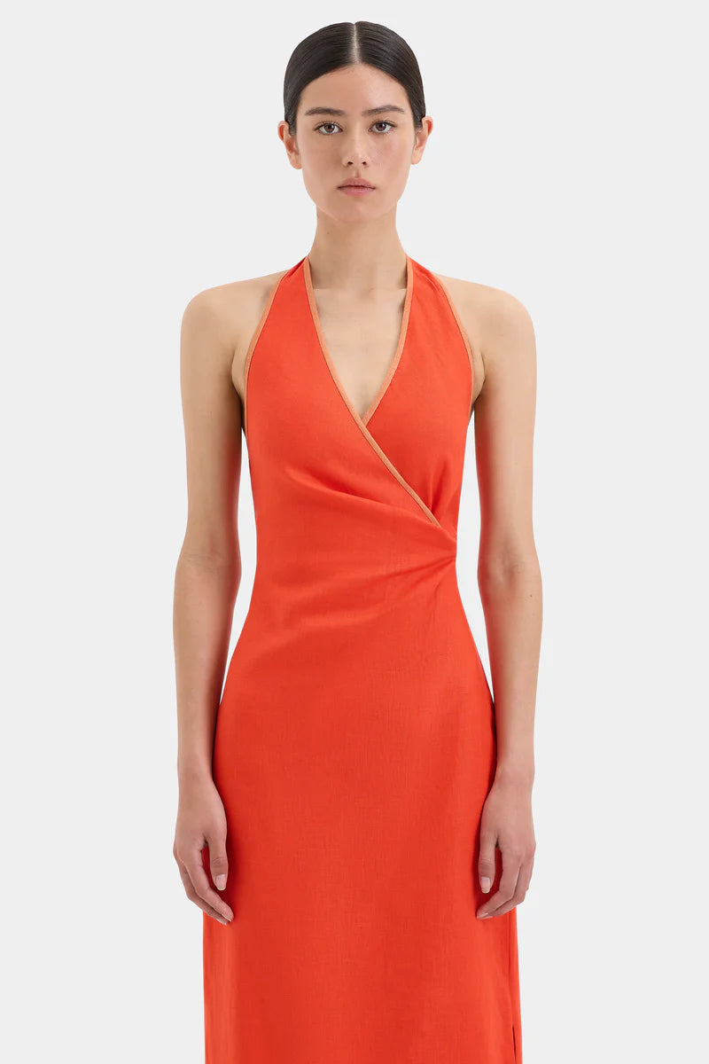 PANETTONE TWIST MIDI DRESS - TANGERINE