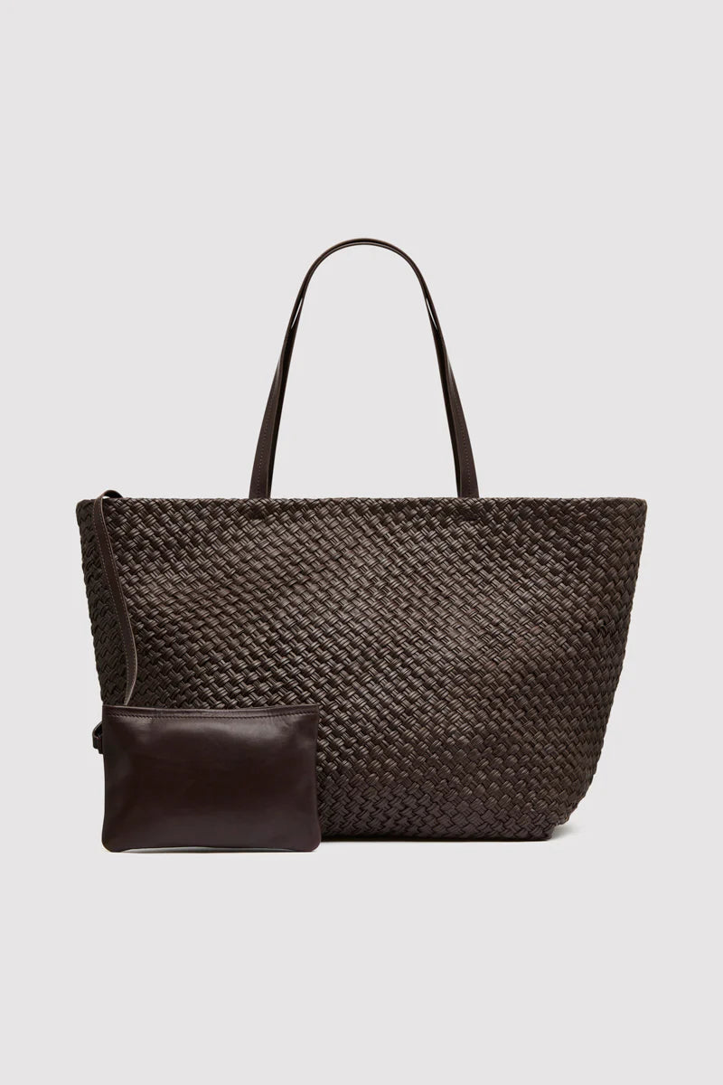 LARGE WOVEN TRAPEZE BAG - CHOCOLATE