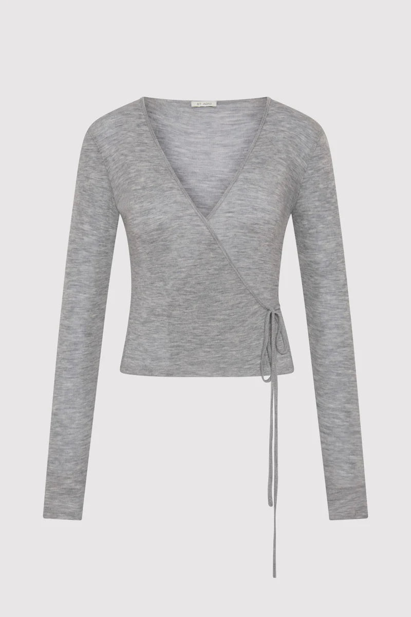 (PRE-ORDER) BABY WOOL WRAP TOP - GREY MARLE
