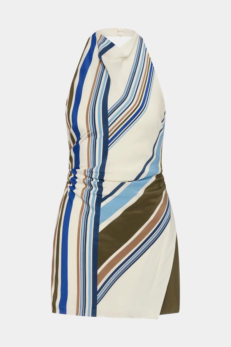 THISTLE HALTER MINI DRESS - BLUE BAIADERA