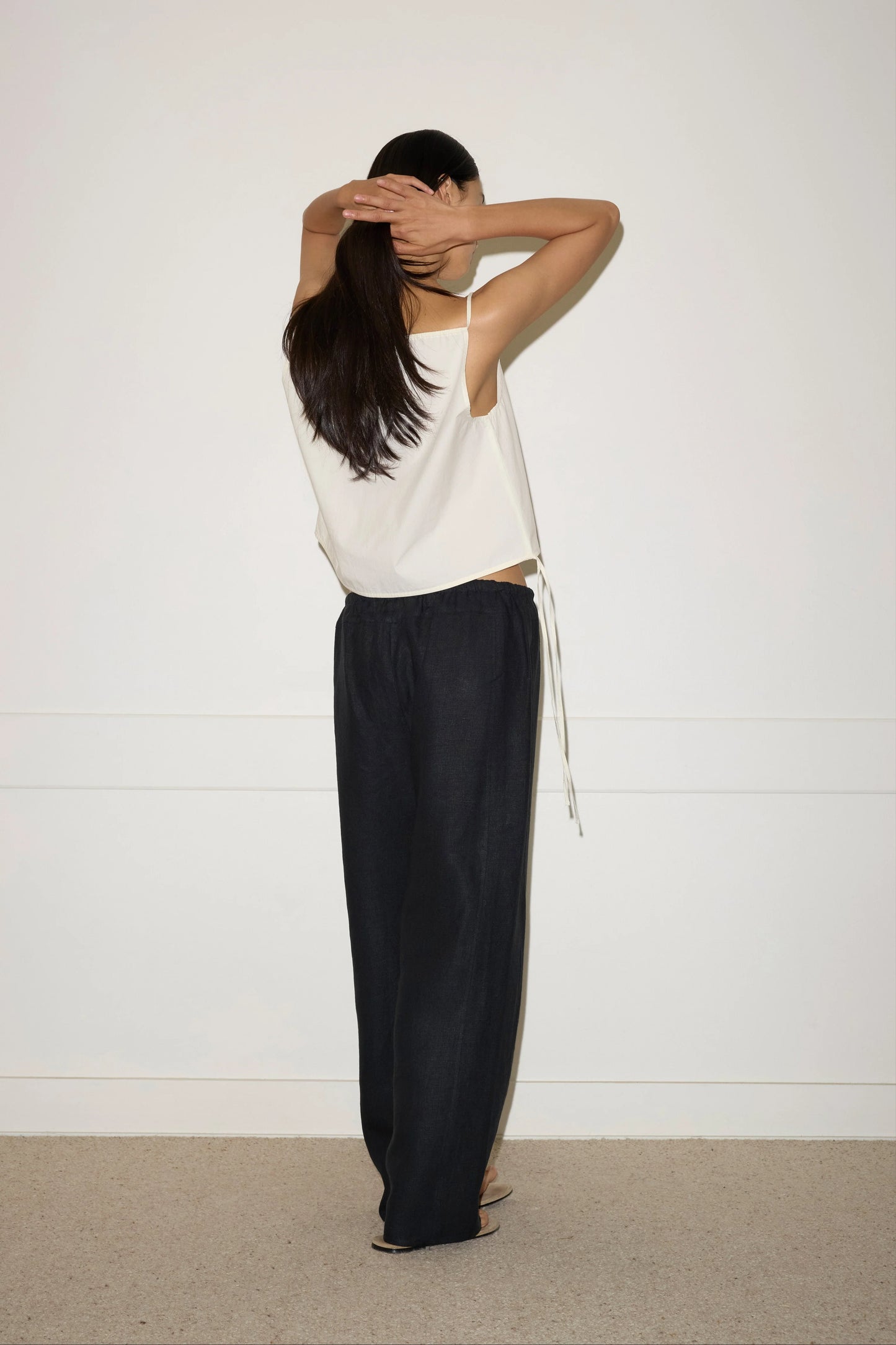 DOUBLE WAIST LINEN PANT - BLACK