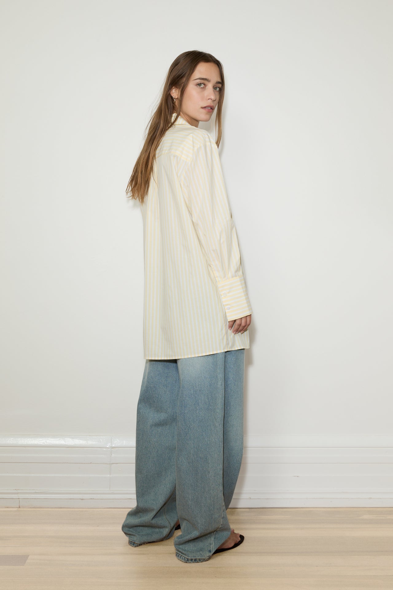OVERSIZED TIE UP SHIRT - STRIPE 007