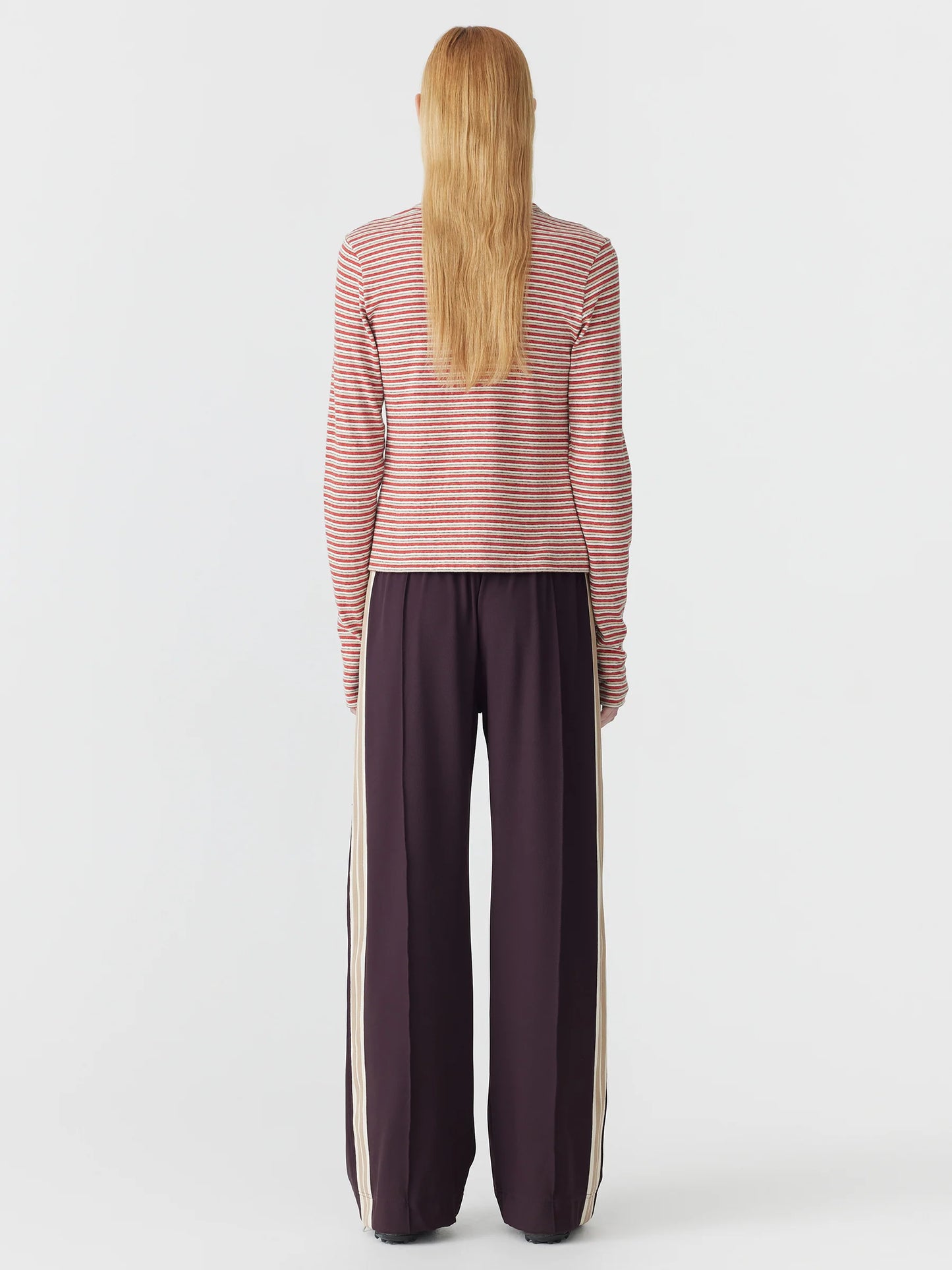 WIDE LEG ATHLETIC TAPE PANT - DARK PLUM