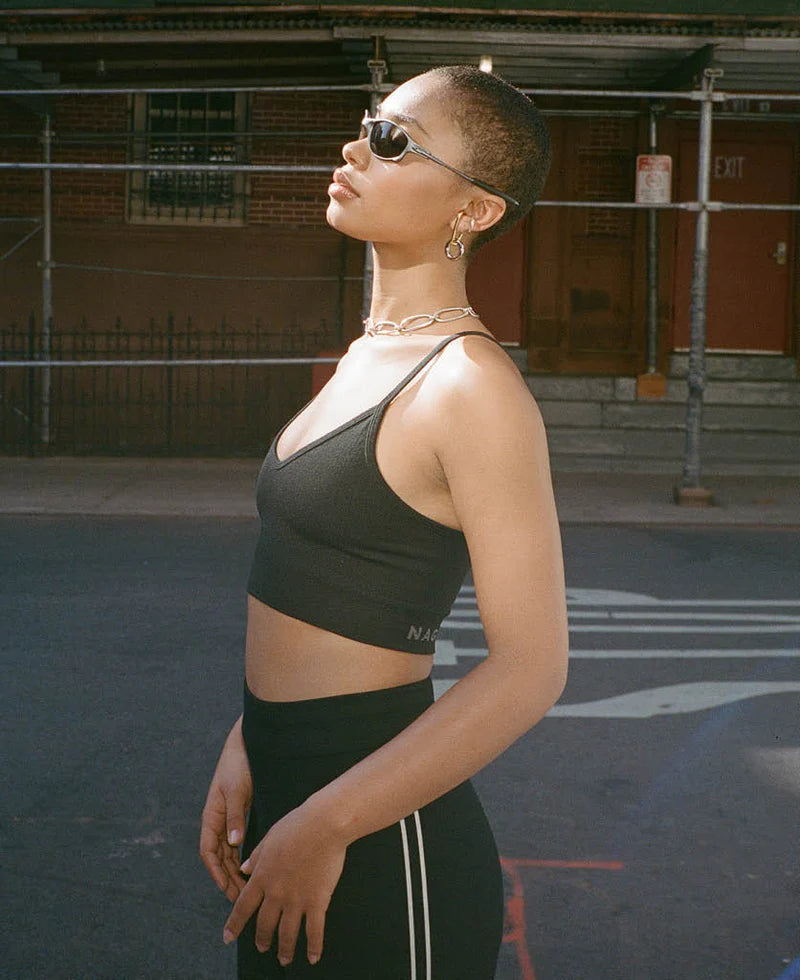 RYO WOOL RIB CROP - BLACK