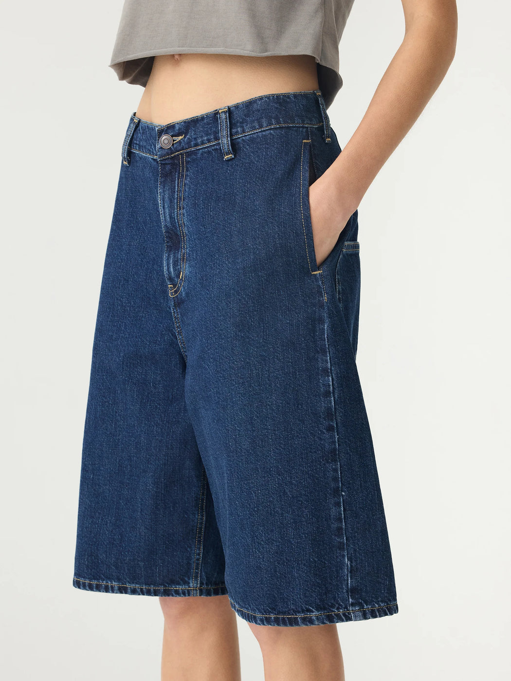WIDE LEG DENIM SHORT - WORN INDIGO
