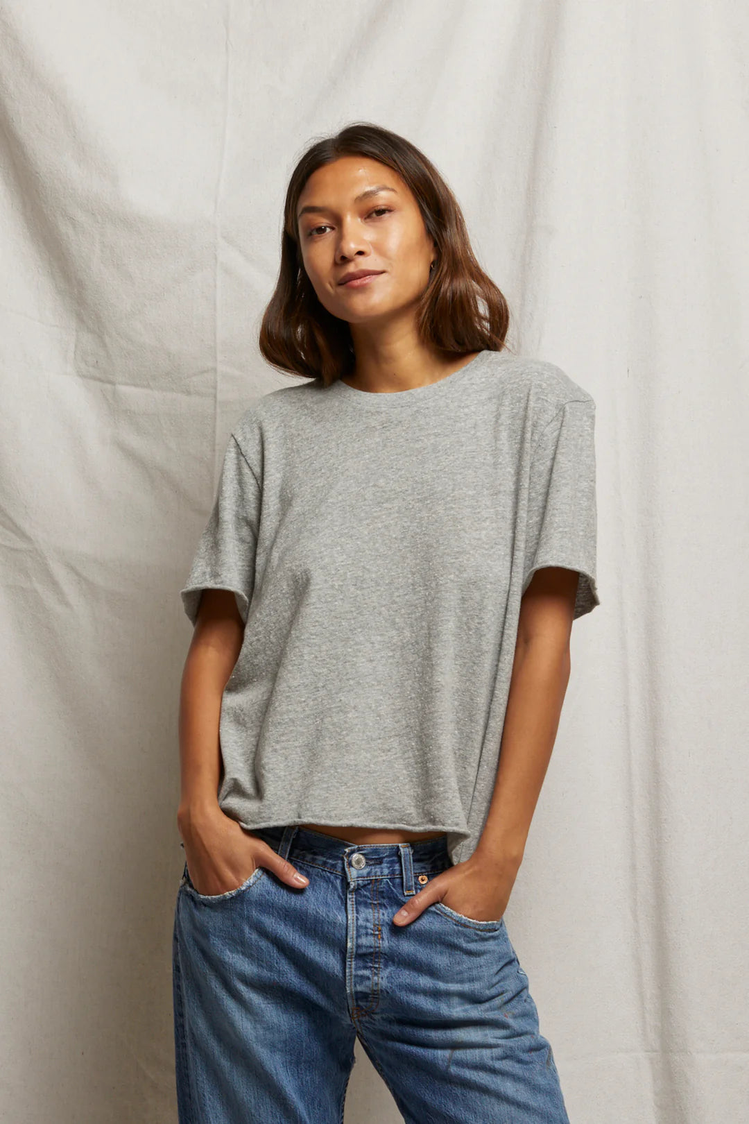 EDDIE OVERSIZED BOXY CREW - HEATHER GREY