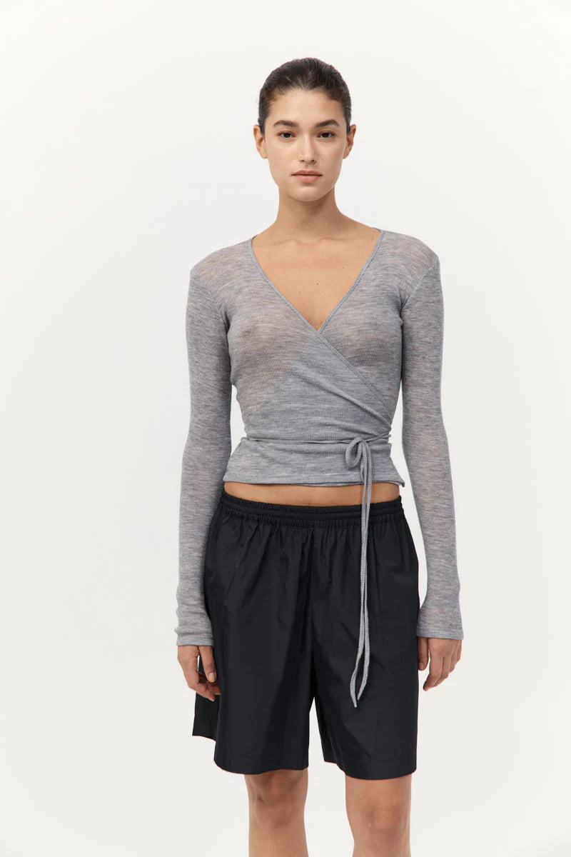 (PRE-ORDER) BABY WOOL WRAP TOP - GREY MARLE