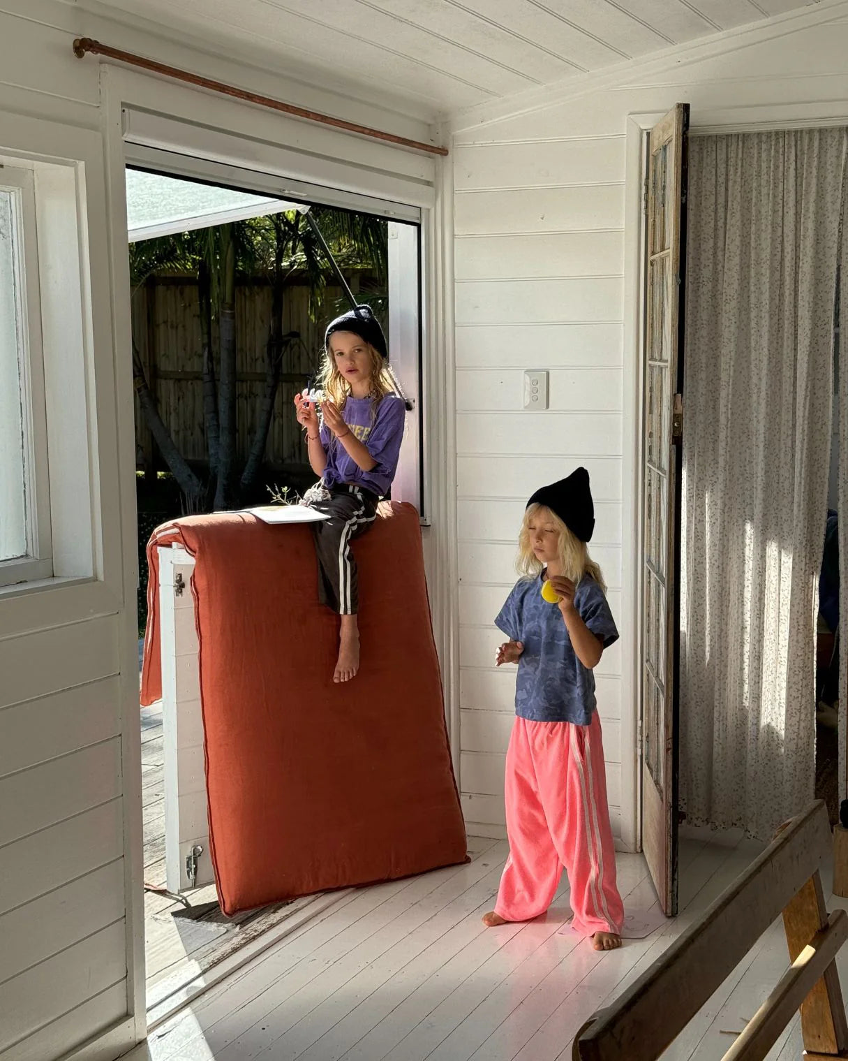 TWIN STRIPE TERRY PANT - NEON PINK