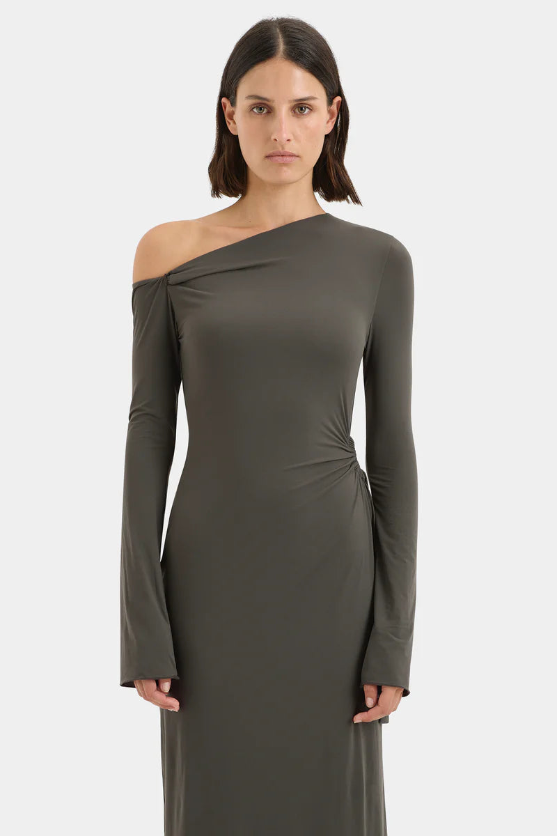 HANA TIE MAXI DRESS - CHARCOAL