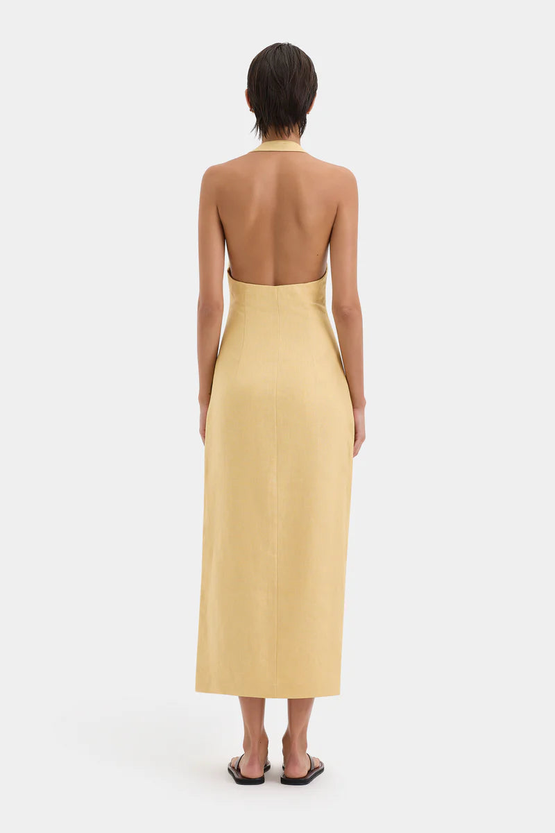 CARLOTTA TIE MIDI DRESS - RAFFIA