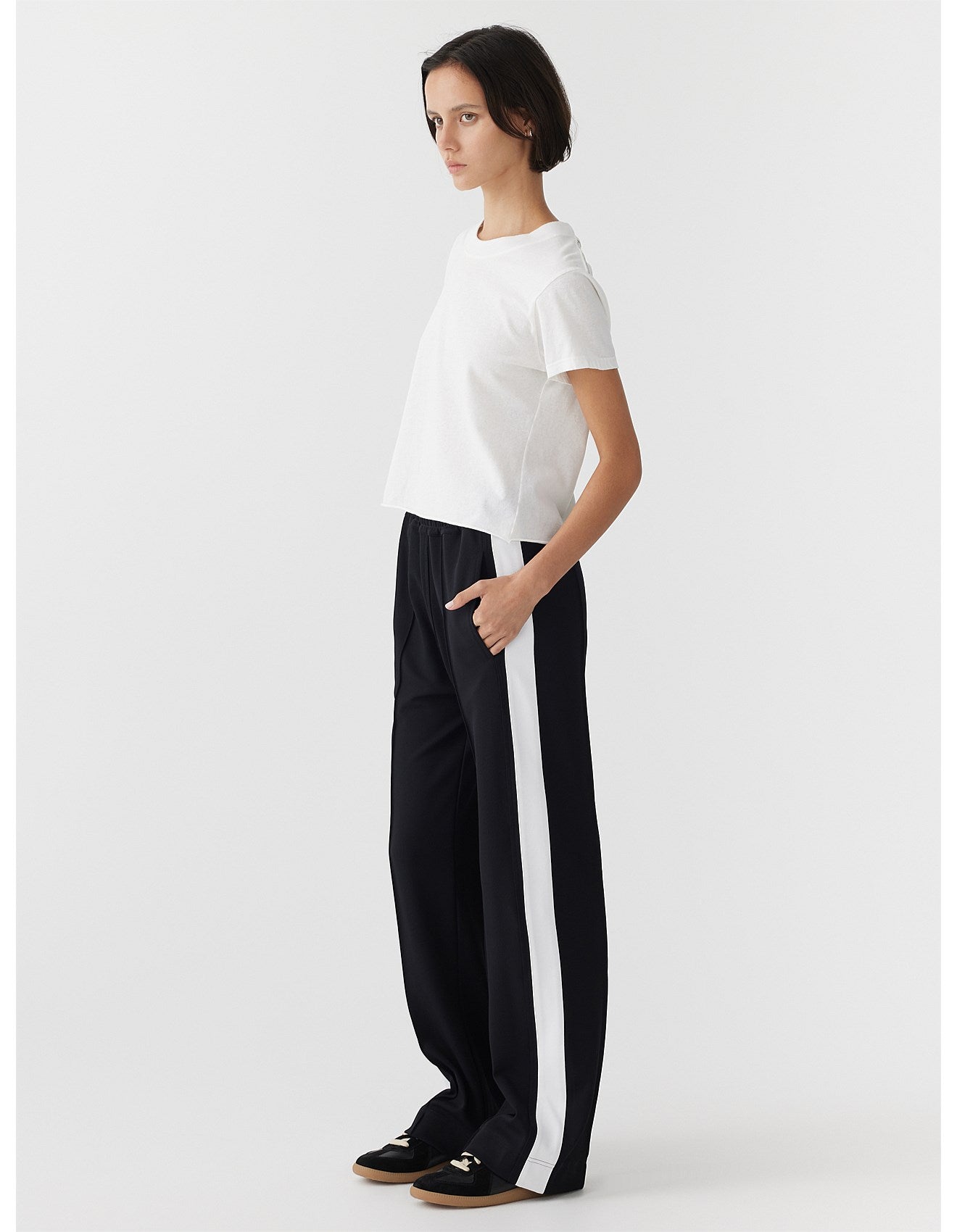 TWILL STRIPE DETAIL PANT - BLACK WHITE