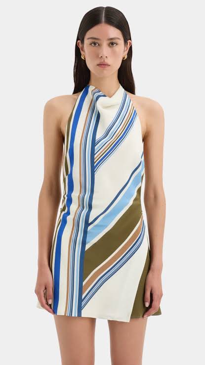 THISTLE HALTER MINI DRESS - BLUE BAIADERA