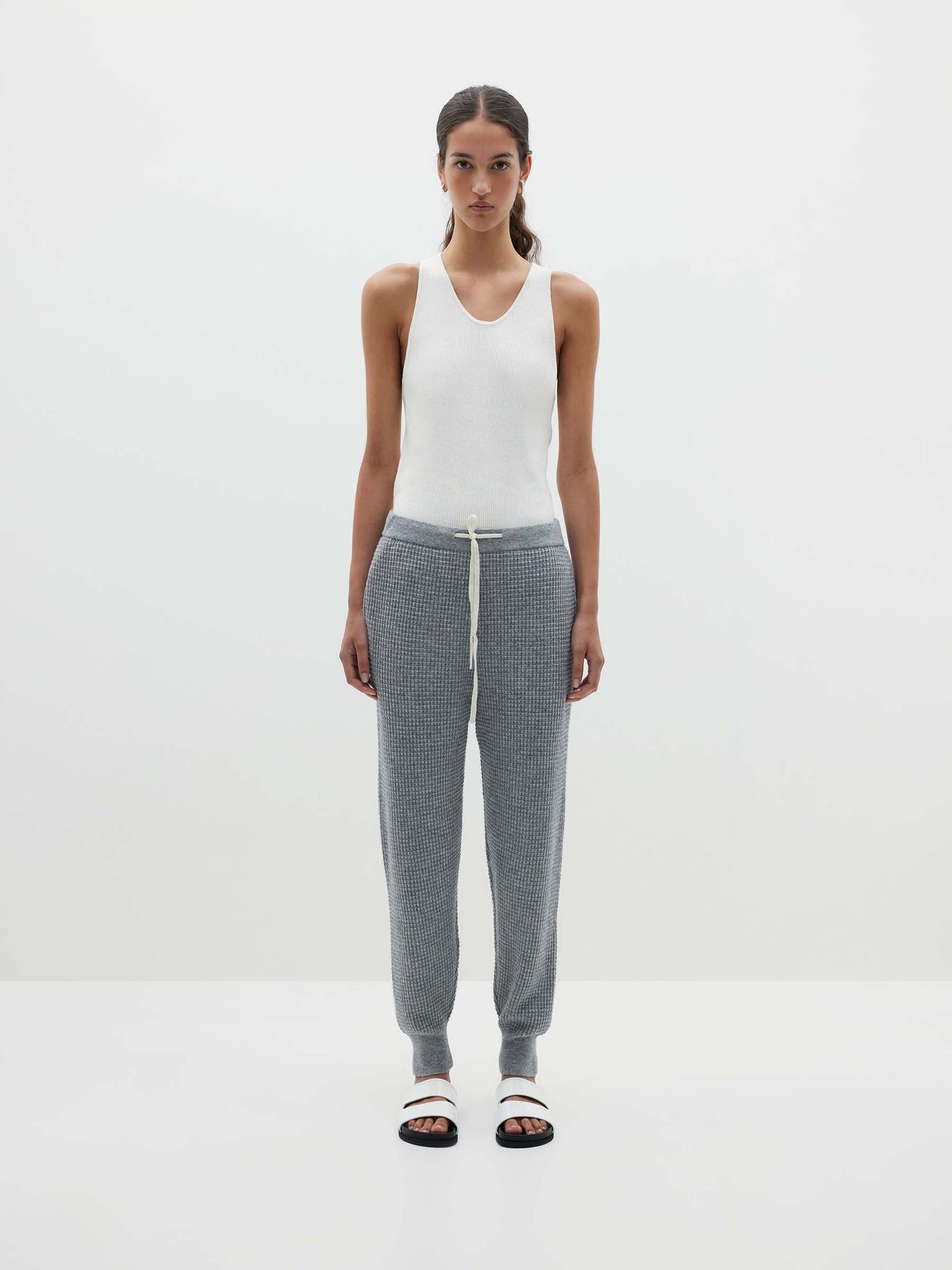 WAFFLE MARINO CASHMERE KNIT PANT - GREY MARLE