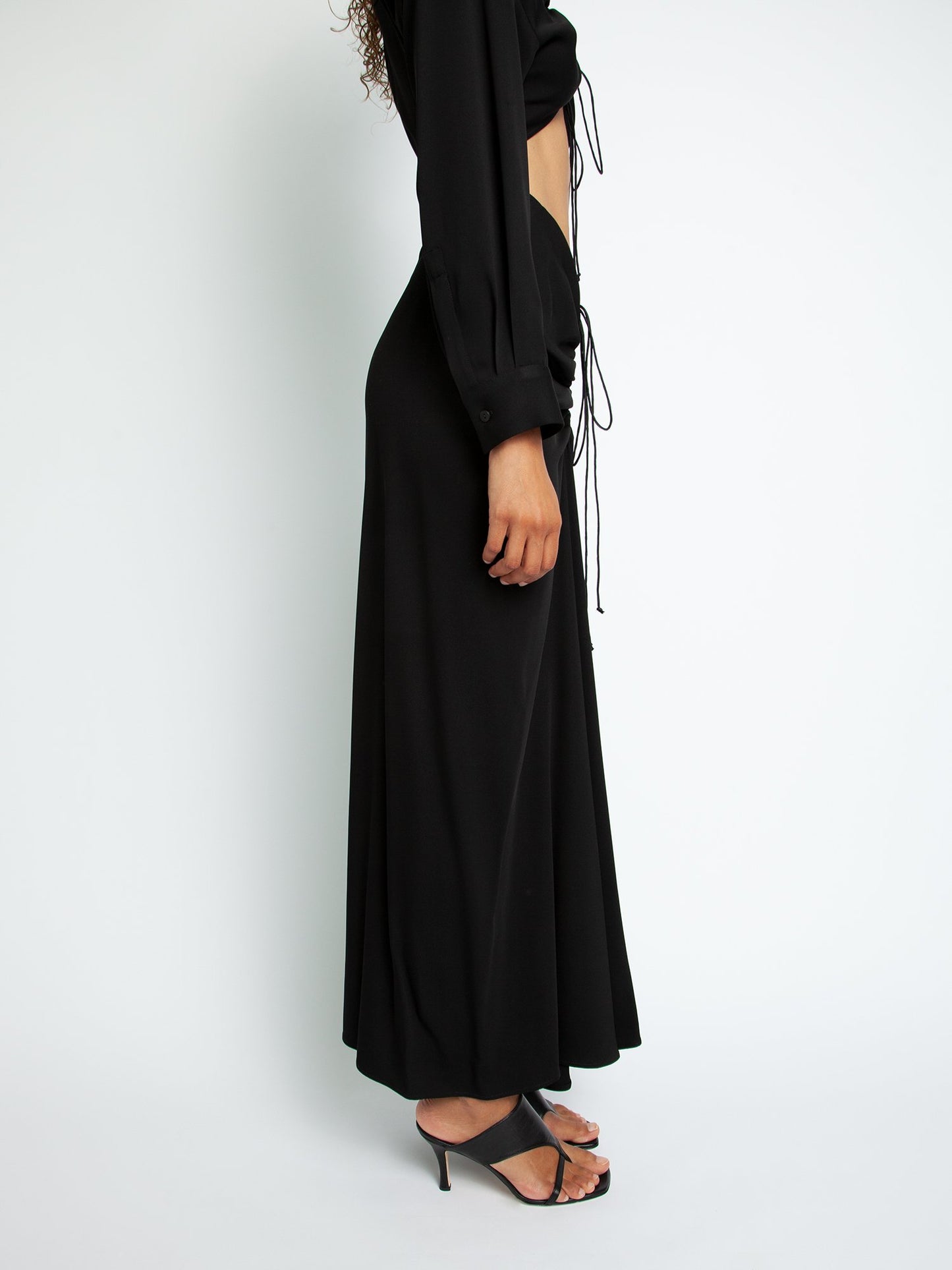 RUCHED DISCONNECT SHIRT DRESS - BLACK