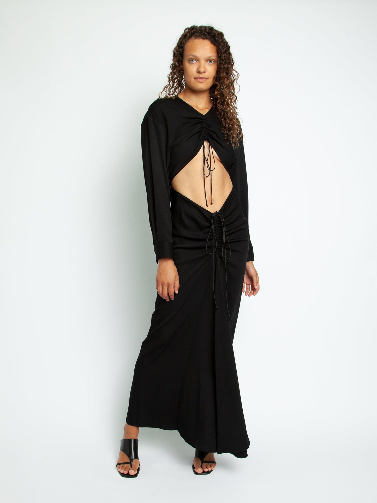 RUCHED DISCONNECT SHIRT DRESS - BLACK