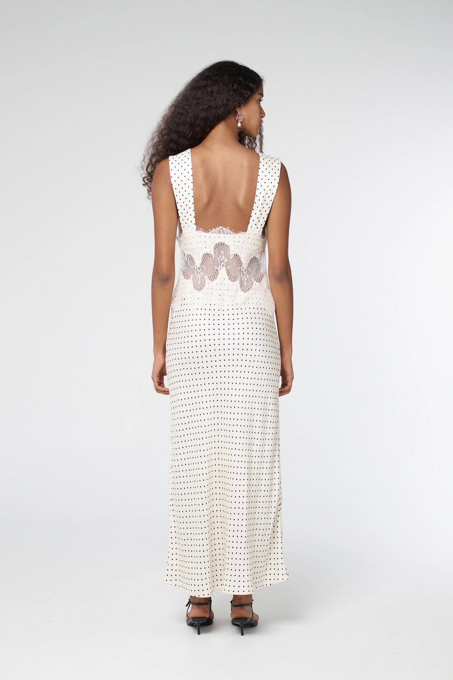 (PRE-ORDER) VISIONS LACE MAXI DRESS - CREAM POLKA DOT