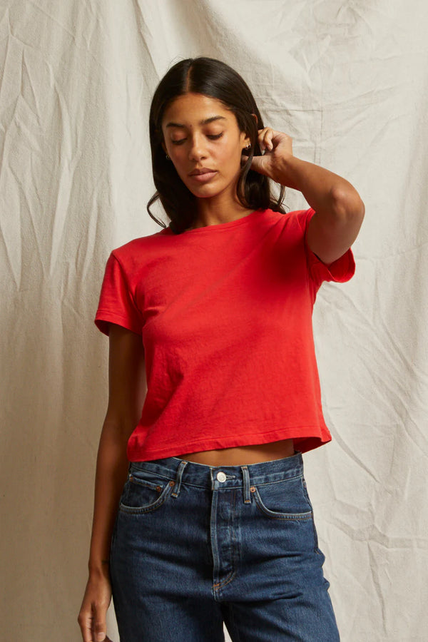 LISA RECYCLED COTTON SLIM CREW TEE - POPPY RED