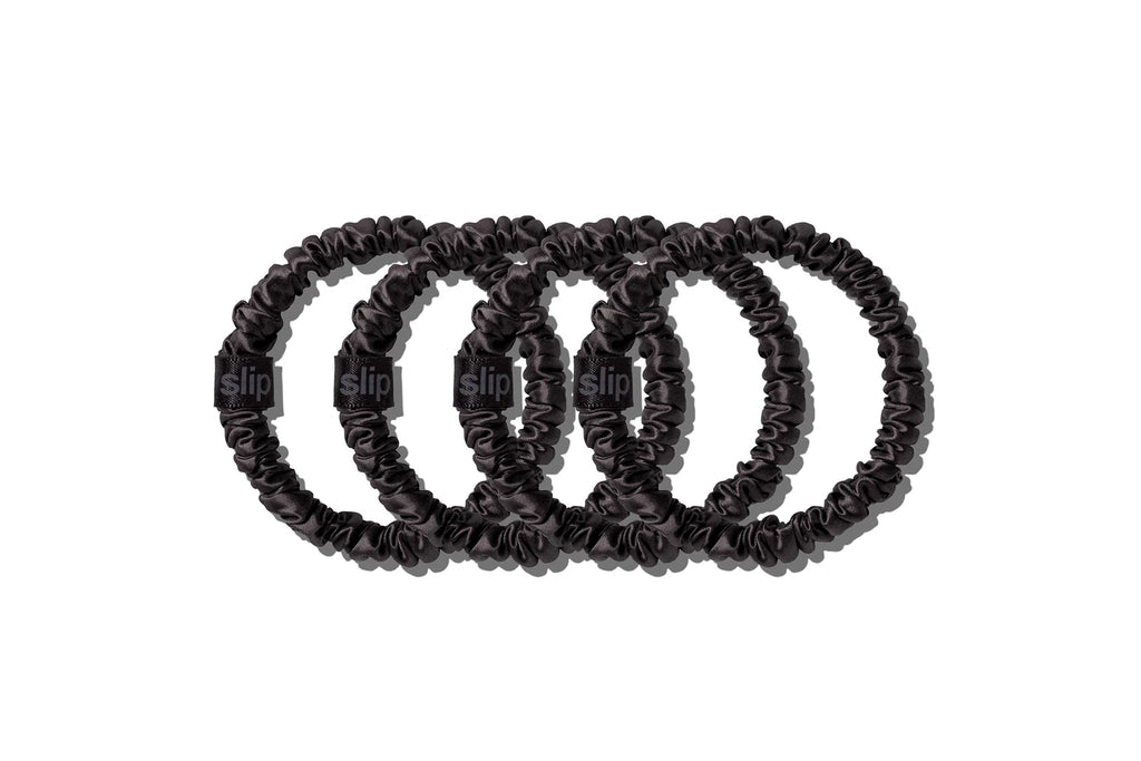 SLIP PURE SILK BACK TO BASICS SKINNY SCRUNCHIES - BLACK SET OF 4