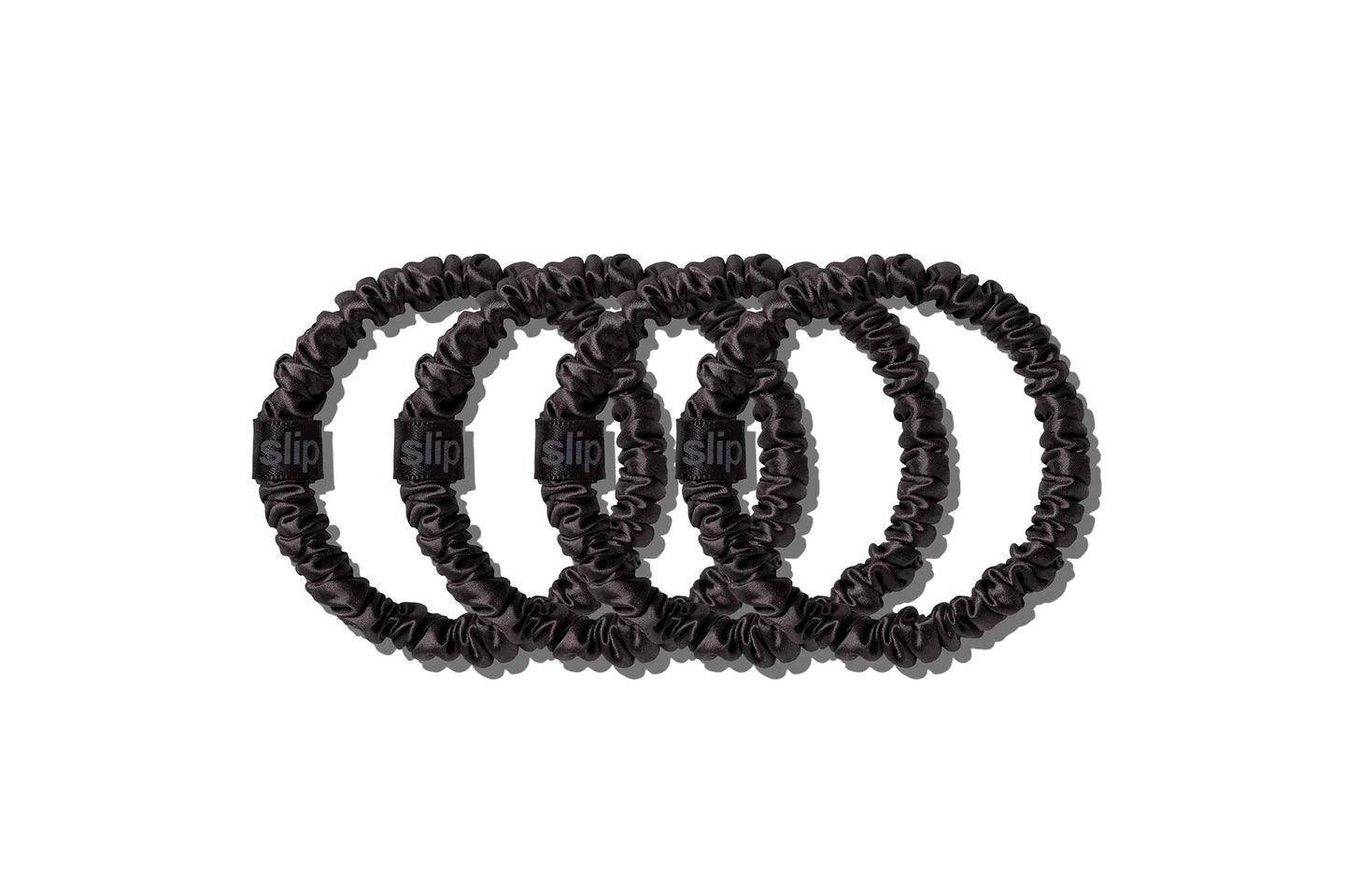 SLIP PURE SILK BACK TO BASICS SKINNY SCRUNCHIES - BLACK SET OF 4