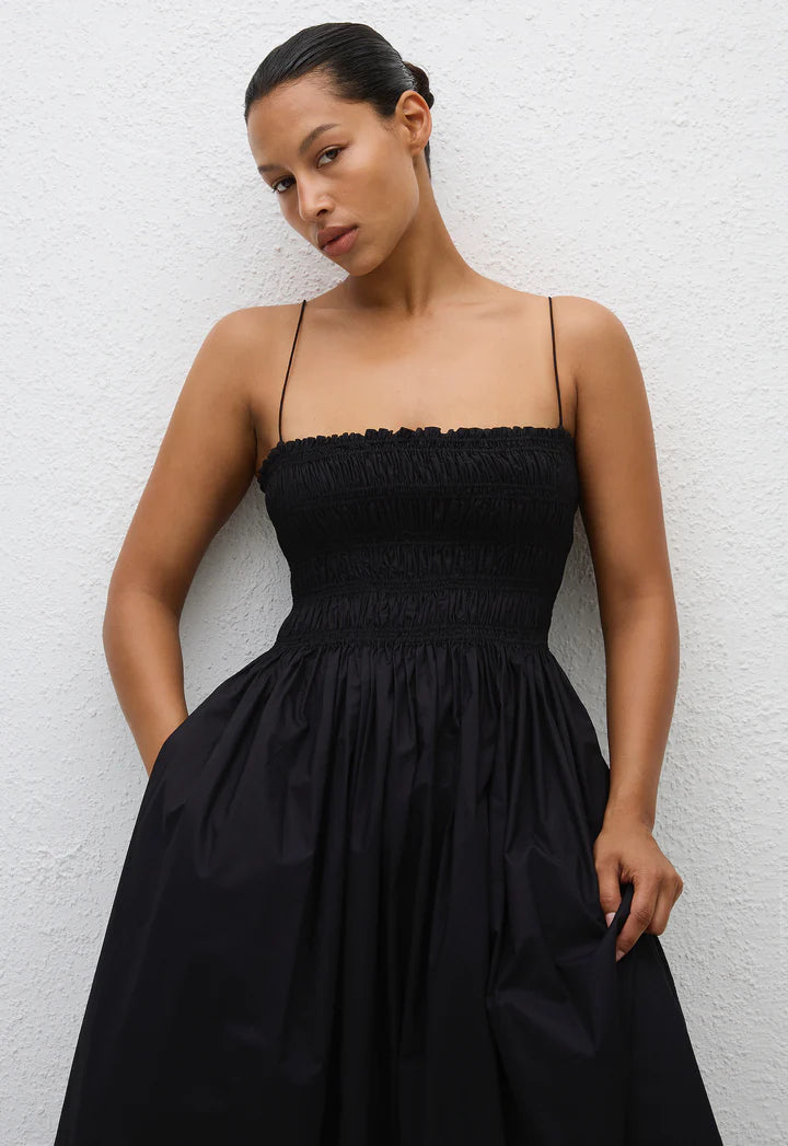 SHIRRED BODICE DRESS - BLACK