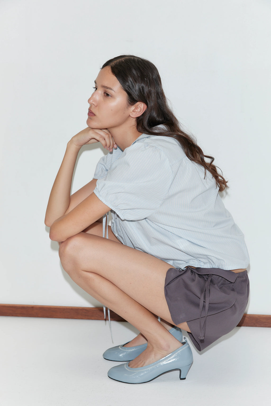 FINE COLLAR TOP - MIST STRIPE