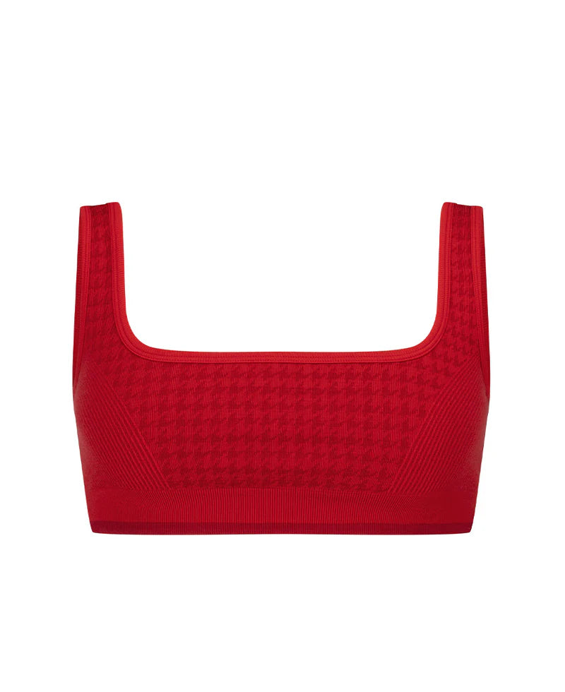 HOUNDSTOOTH WOOL BRALET - CRIMSON