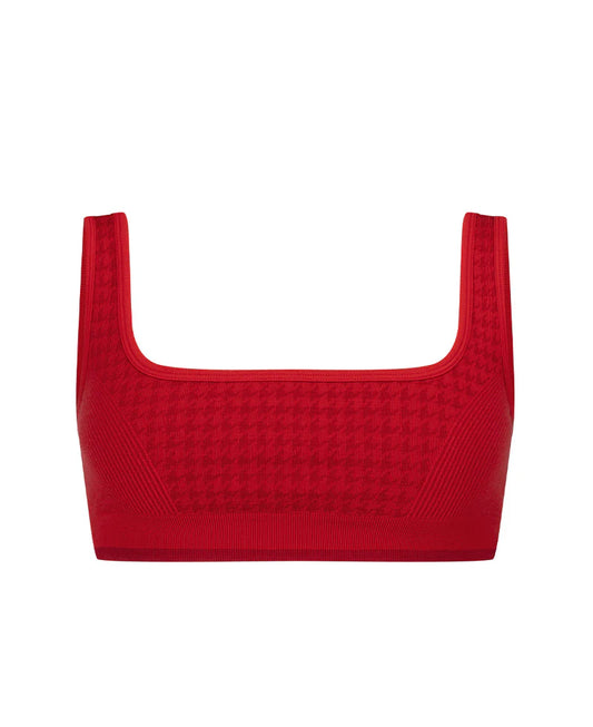HOUNDSTOOTH WOOL BRALET - CRIMSON