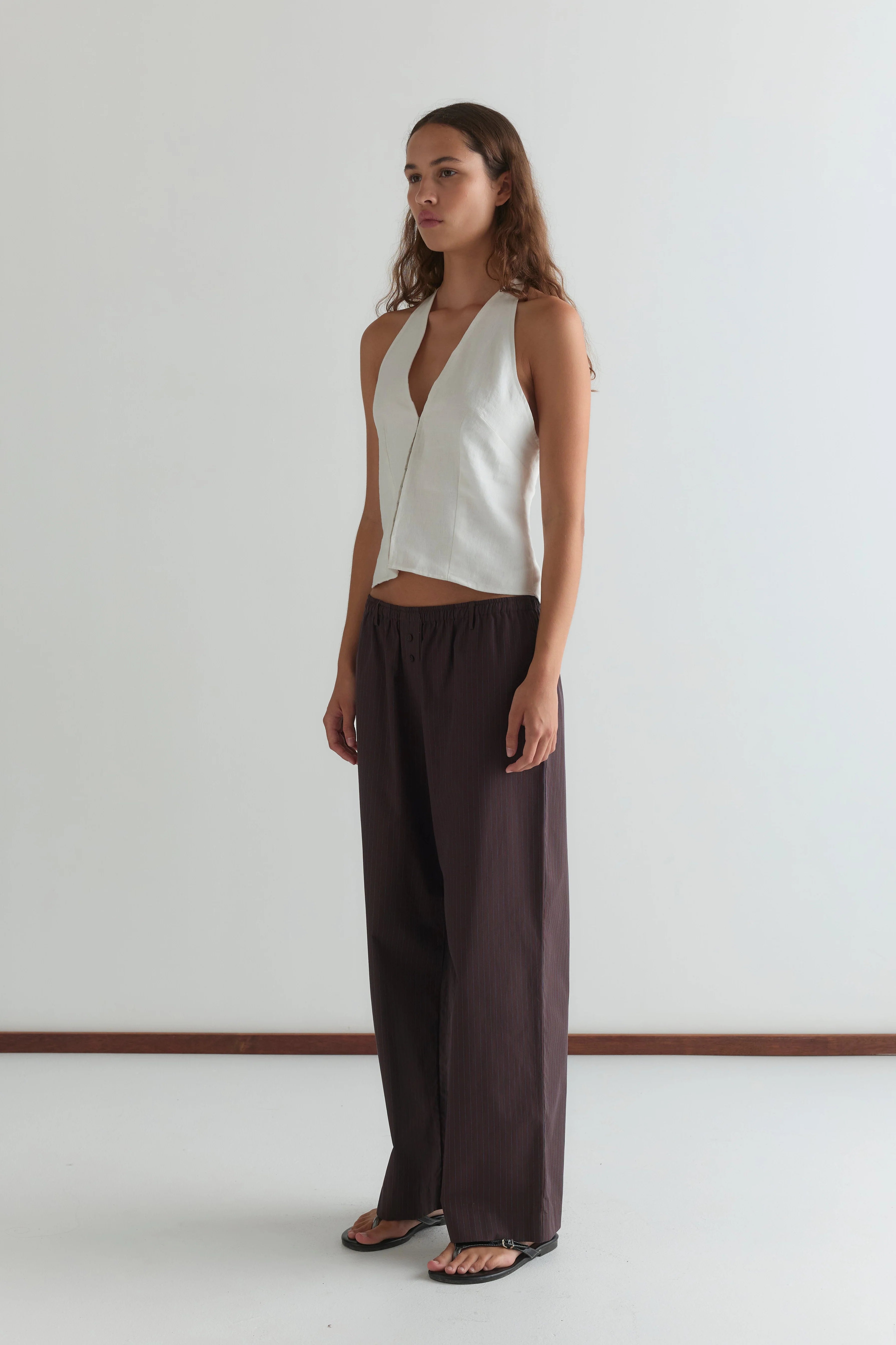 DOUBLE BUTTON PANT - BROWN STRIPE