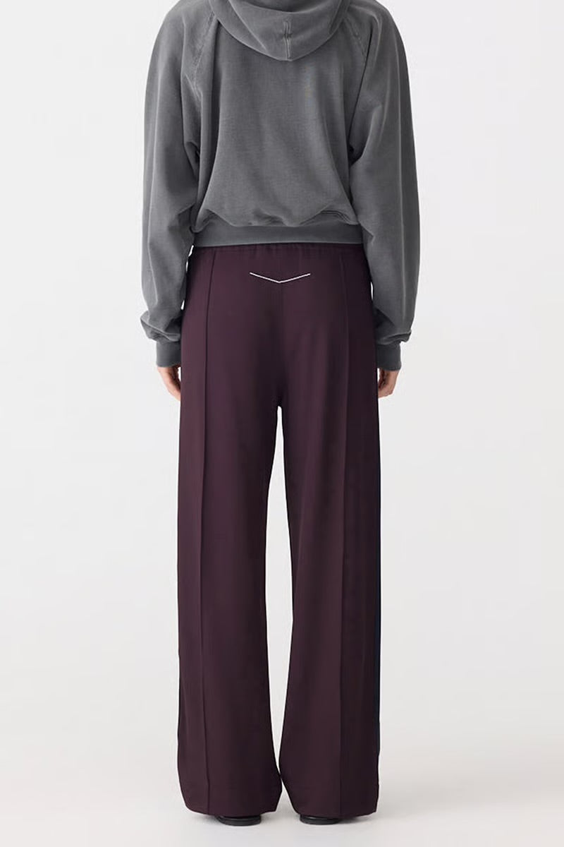 TWILL STRIPE DETAIL PANT - DARK PLUM / INK