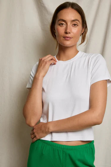 FITZ VISCOSE RIB CREWNECK TEE - WHITE