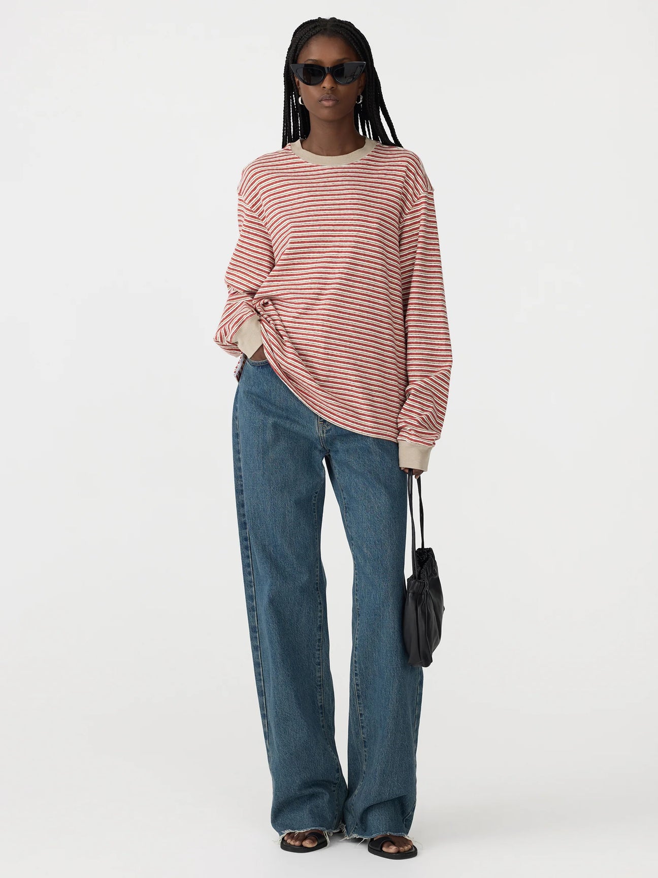 RECYCLED SLOUCH L/S TSHIRT - RED/BEIGE/UNDYED