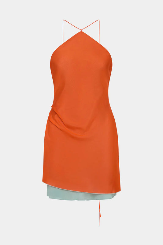 (PRE-ORDER) DANICA TIE MINI DRESS - TANGERINE SPLICE