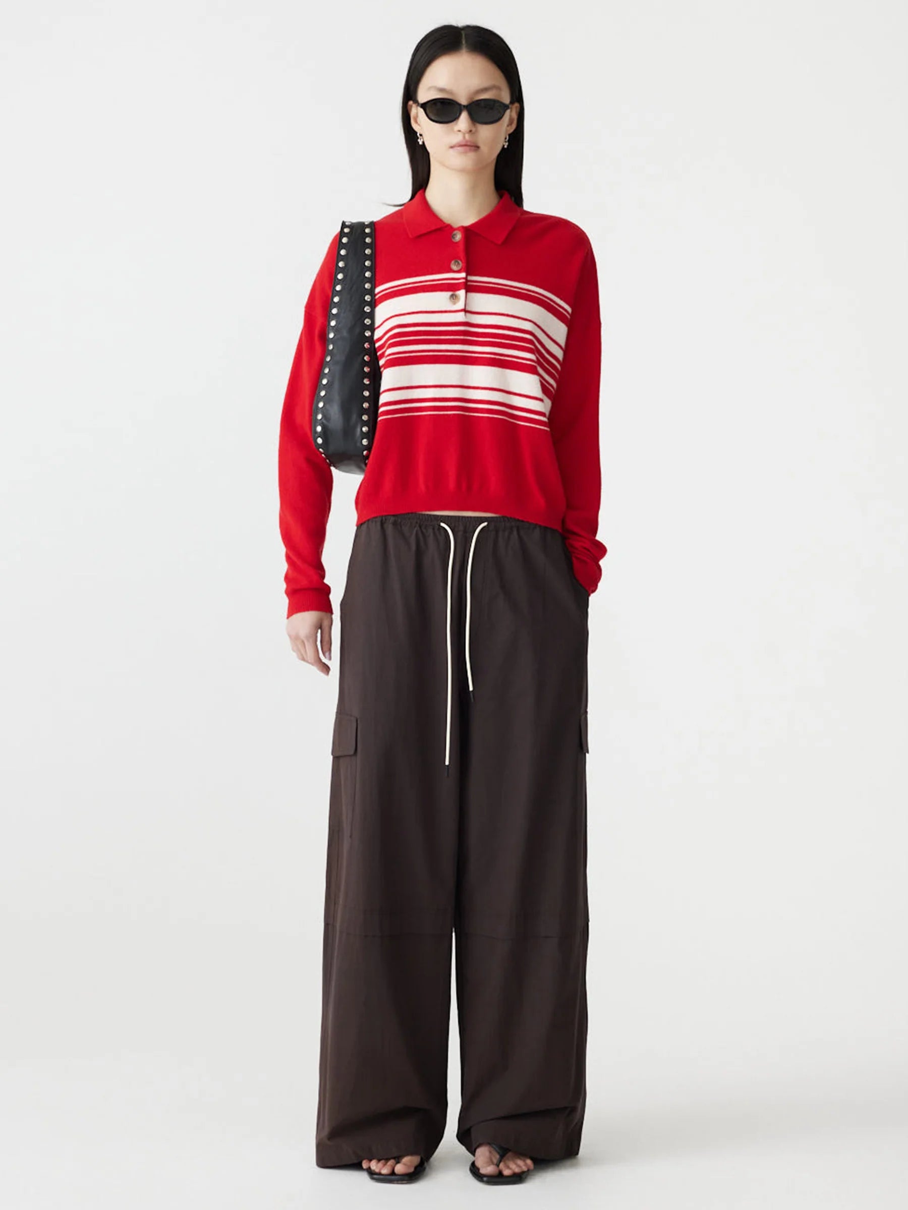 CRUSHED COTTON LAYERED PANT - CHOCOLATE BROWN