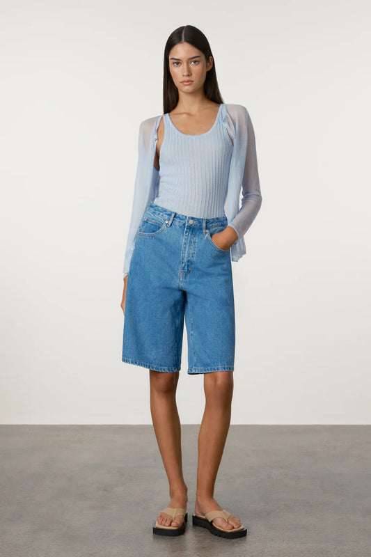 BRIGHT BLUE RECYCLED DENIM WALK SHORTS - BRIGHT BLUE
