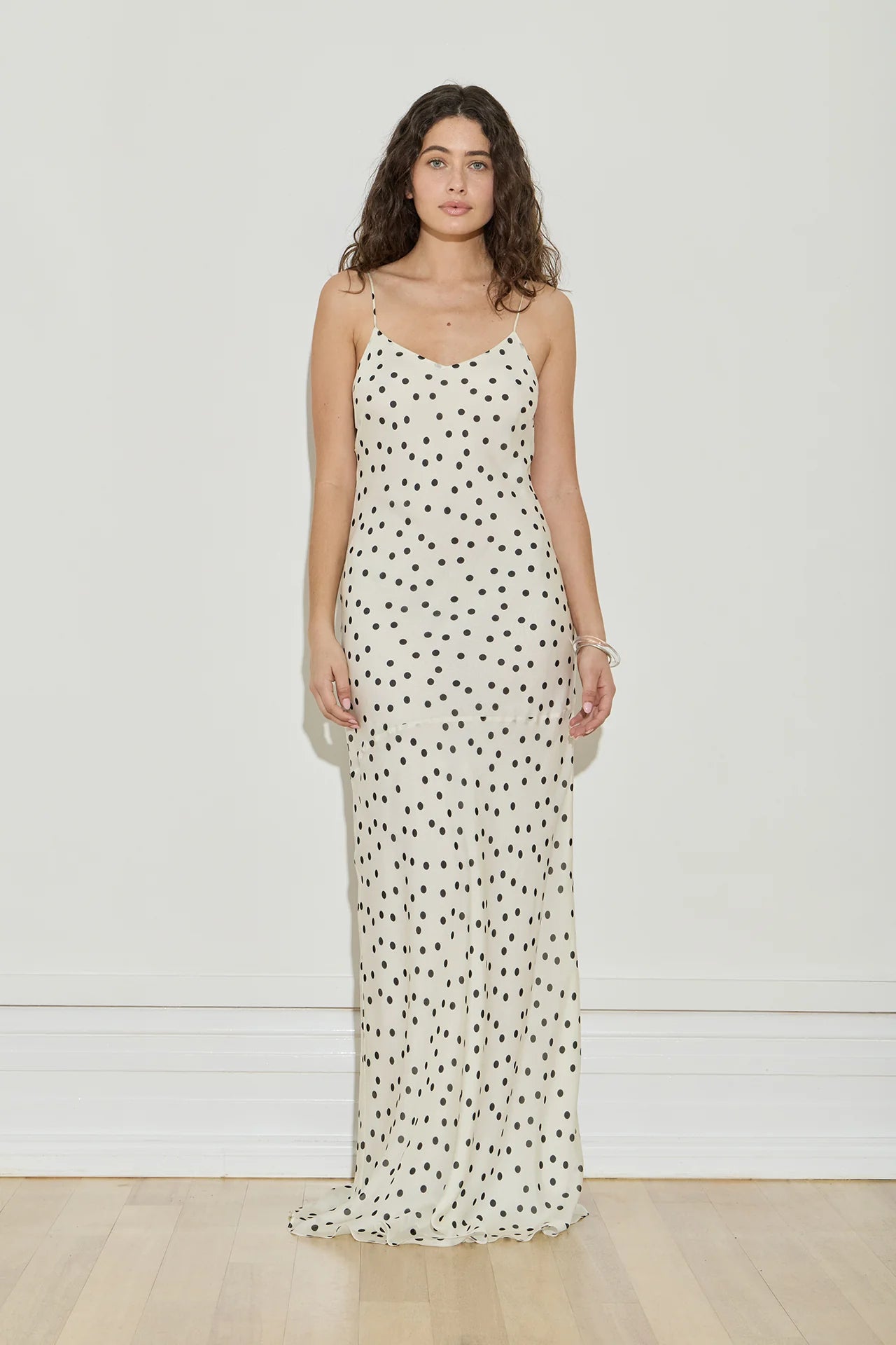 SILK CHIFFON SLIP - CREAM & BLACK POLKA DOT