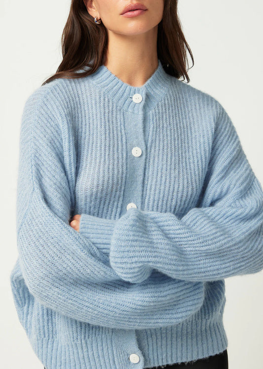 OVERSIZED CREW NECK CARDIGAN - PALE BLUE