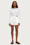 GATHERED KNIT LONGSLEEVE TOP - WHITE
