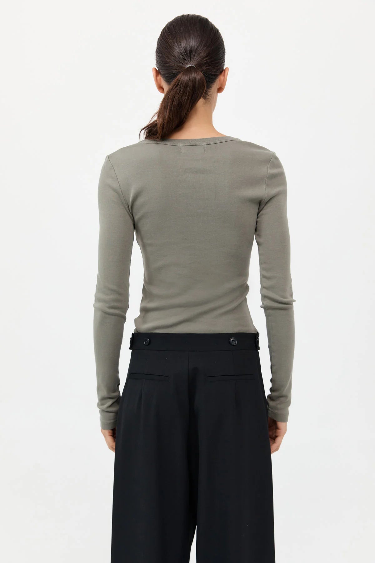 ORGANIC COTTON LONG SLEEVE TOP - SMOKEY OLIVE