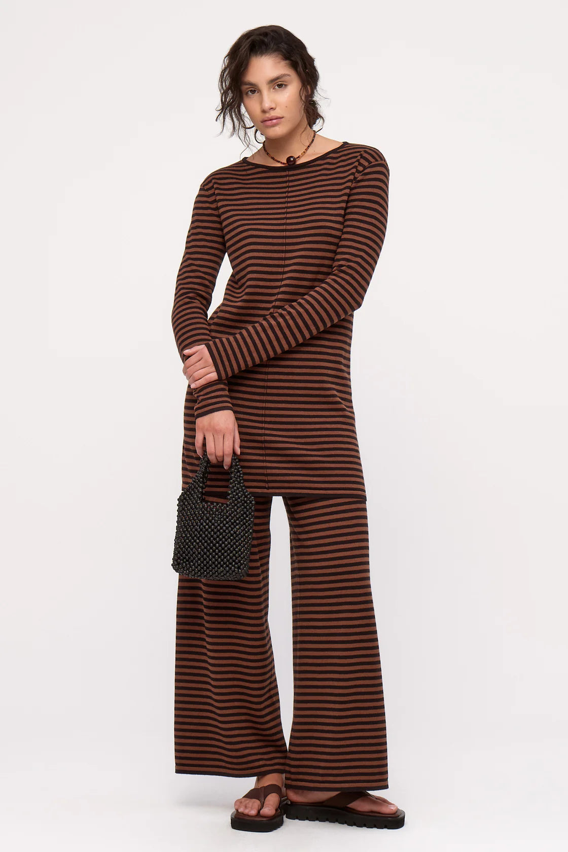 KNIT PANT - BROWN STRIPE