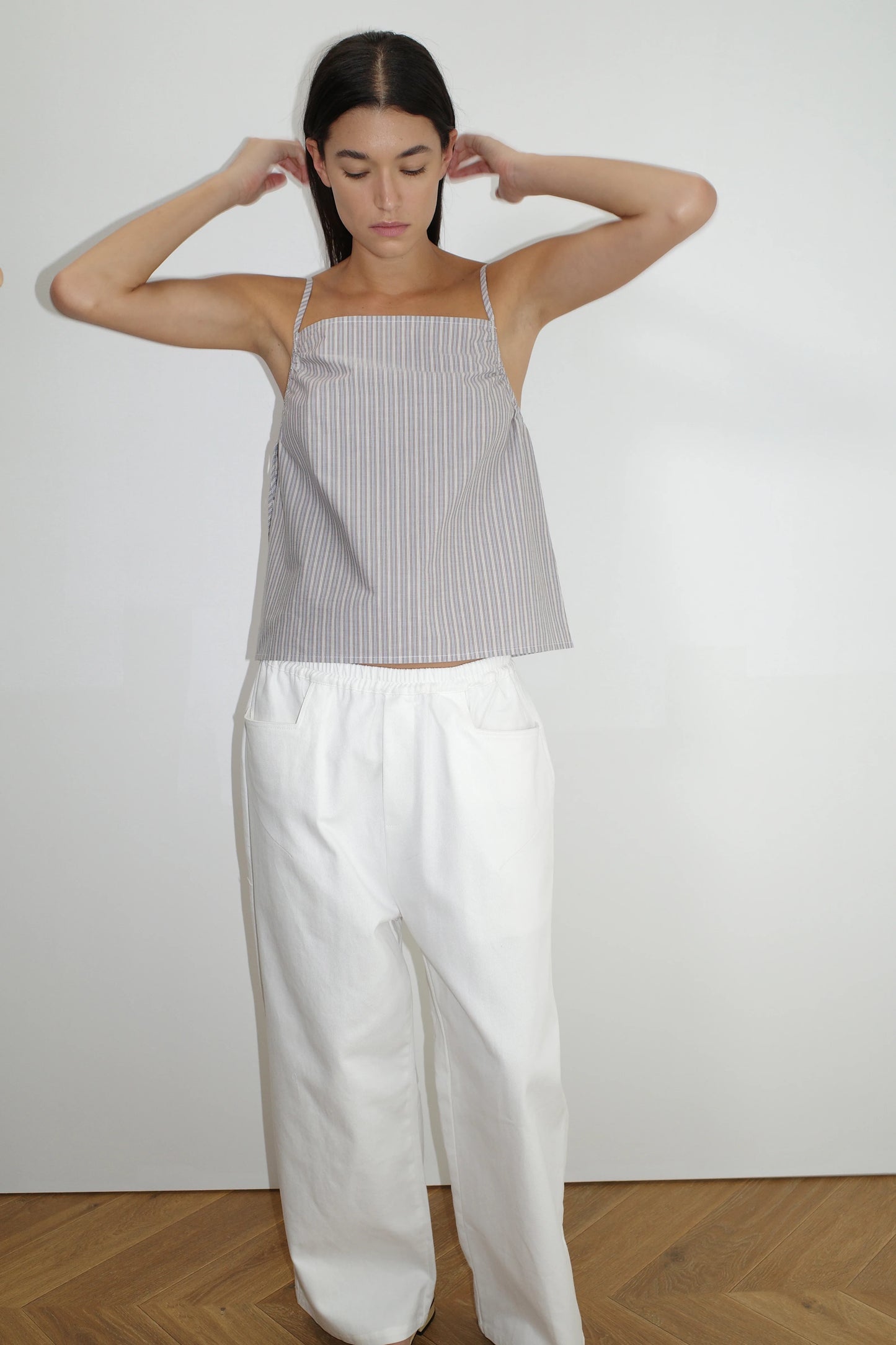 GATHERED STRAP TOP - SEAS STRIPE