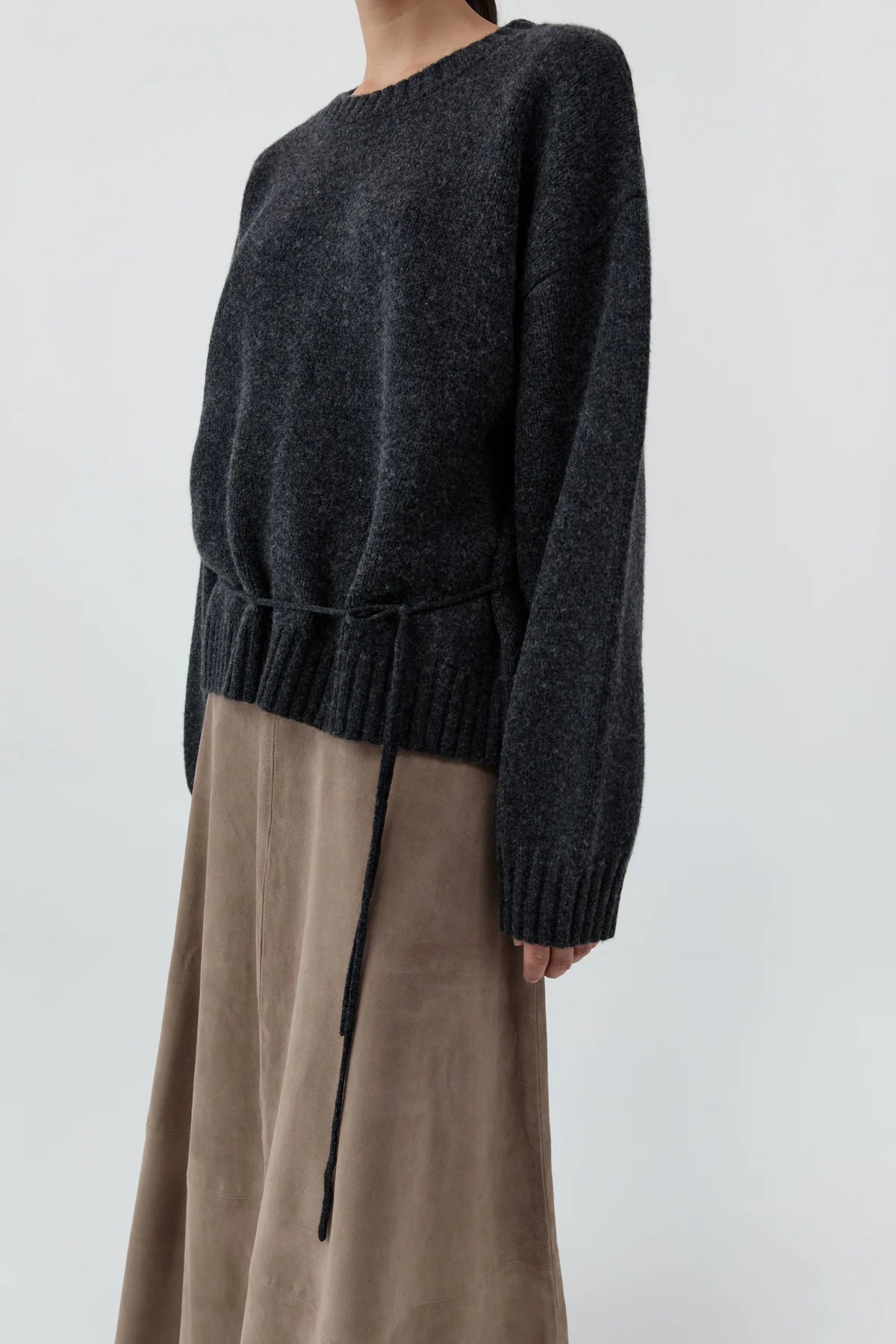 WOOL CREW NECK JUMPER - CHARCOAL MELANGE