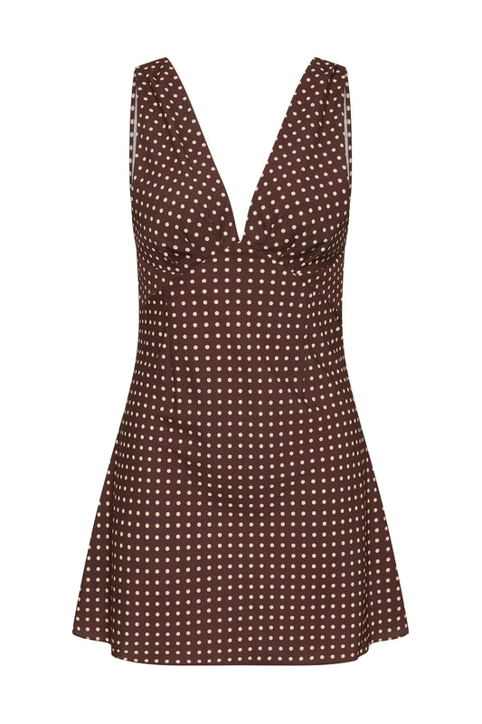 (PRE-ORDER) GRACIELA MINI DRESS - POLKA DOT CHOCOLATE PLUM