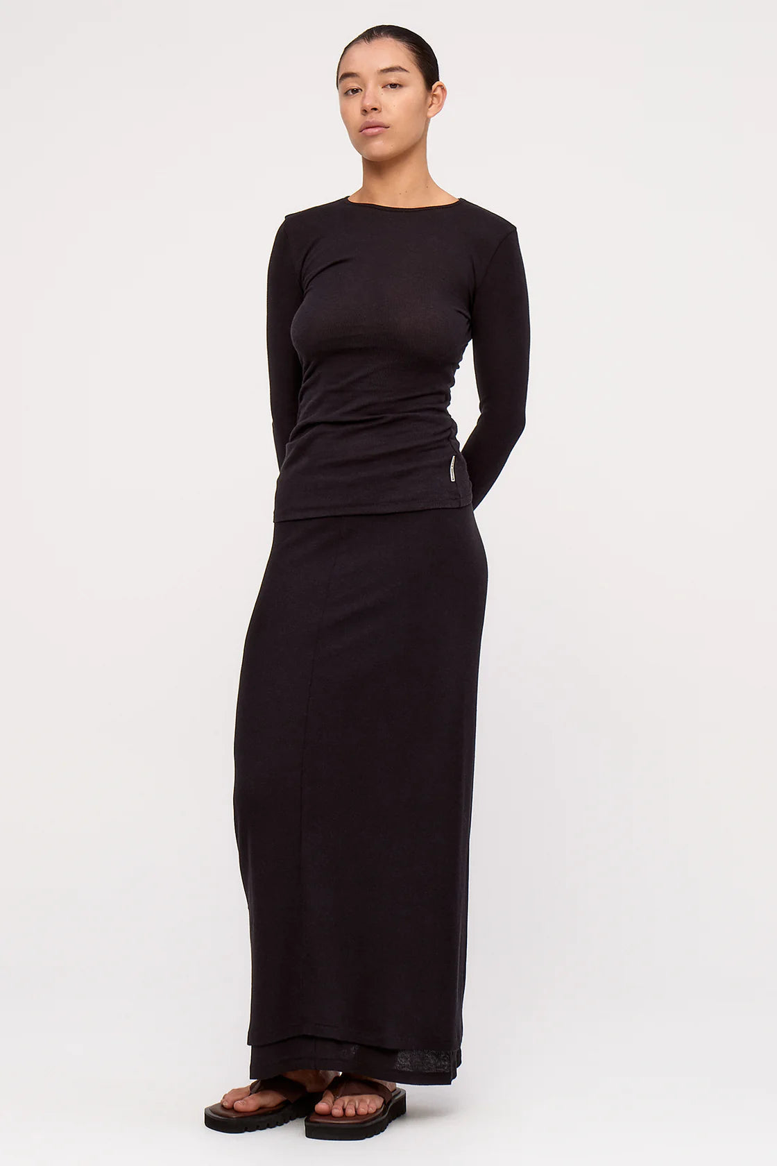 RIB HEMP JERSEY LONGSLEEVE TOP - BLACK