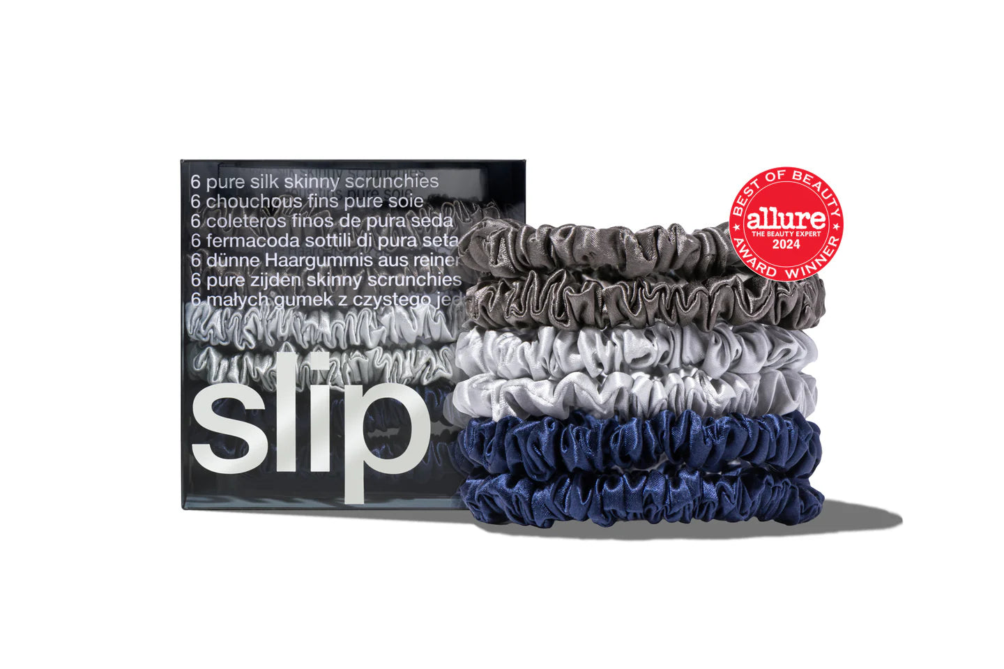 SLIP PURE SILK SKINNY SCRUNCHIES - SET OF 6 - MIDNIGHT